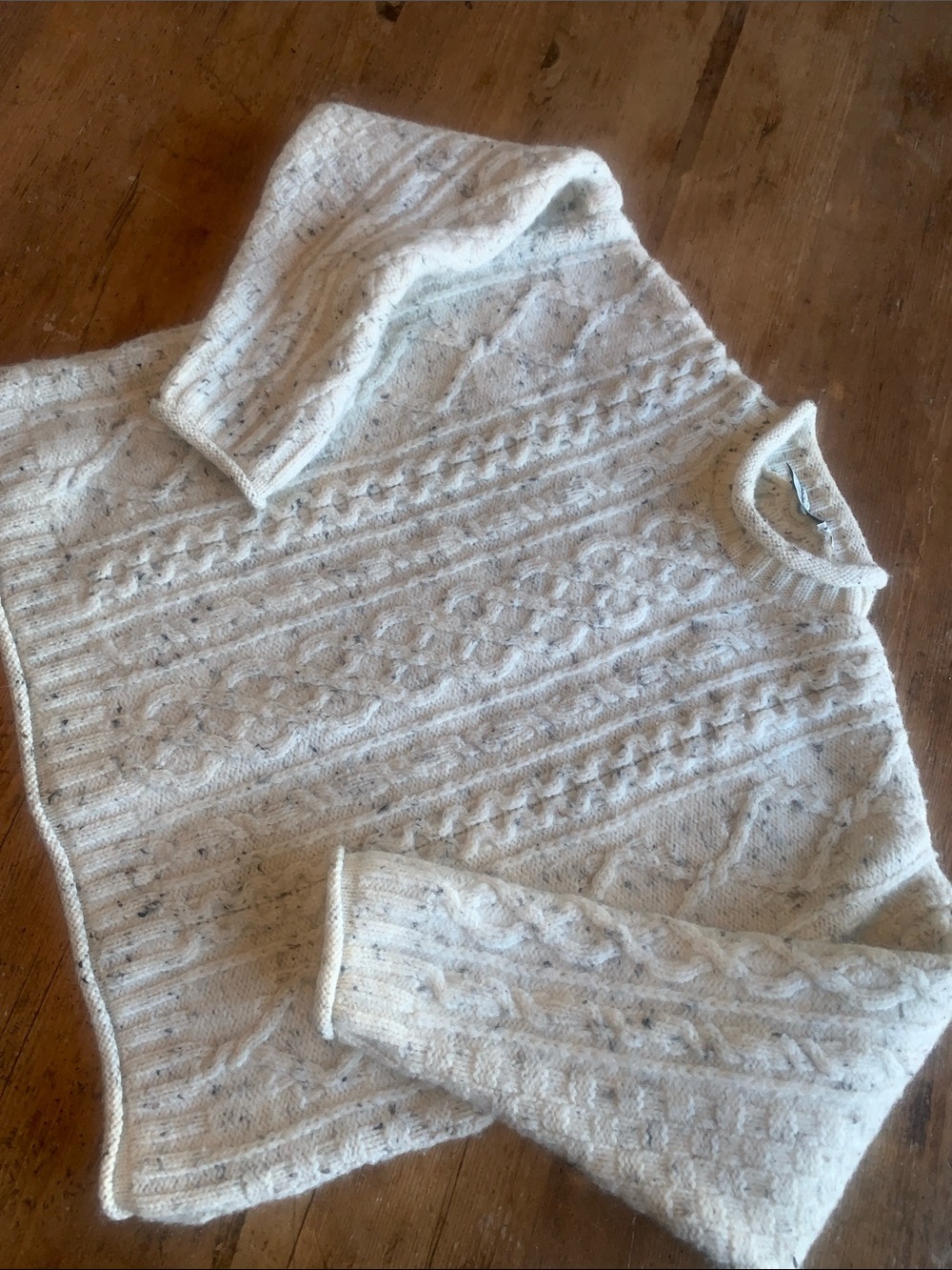 Aran Crafts Cream Speckled Cable Knit Crewneck Sweater - Picture 15 of 16